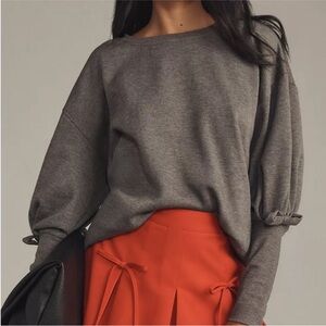 Maeve Anthropology Gray Balloon Sleeve Bow Cozy Sweatshirt - Size S Oversized
